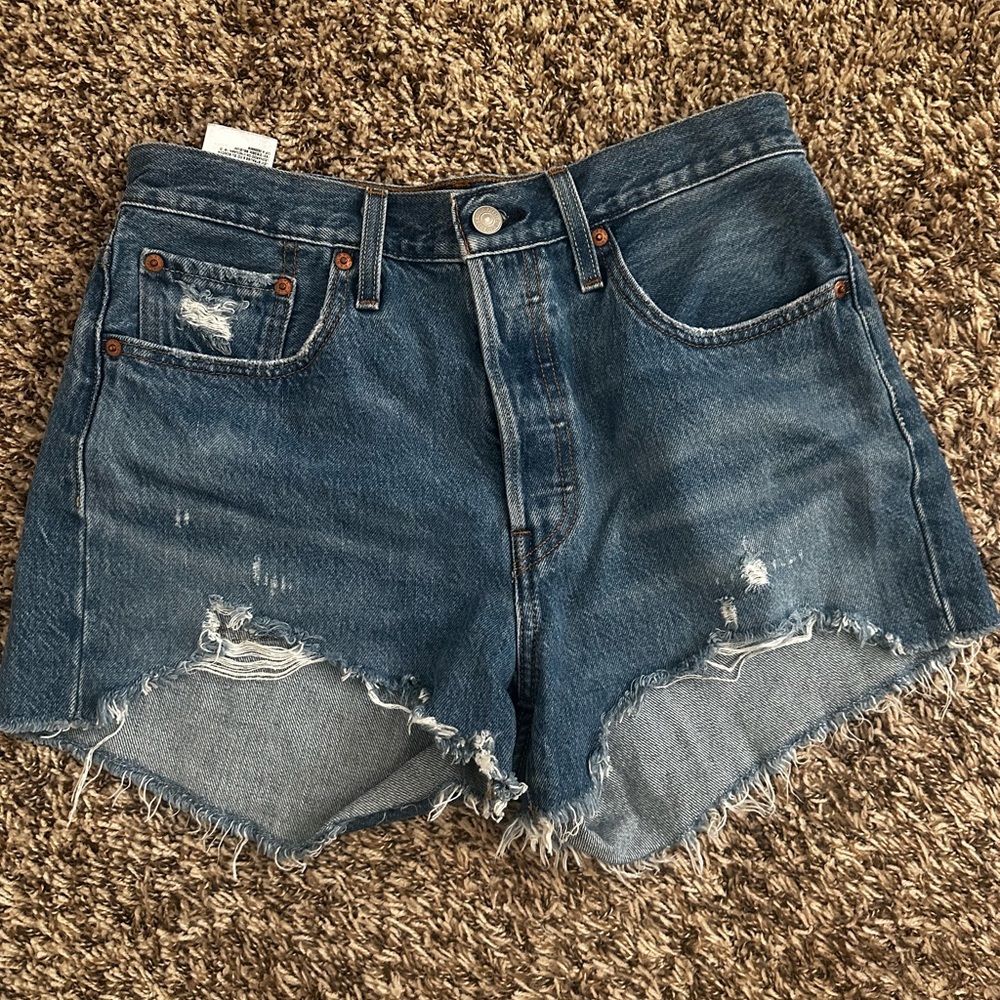 Levi’s 501 Original High-Rise Medium Wash Distressed Denim Shorts